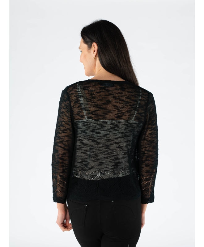 BLACK BORDER PATTERN SHRUG WITH 3/4 SLEEVE