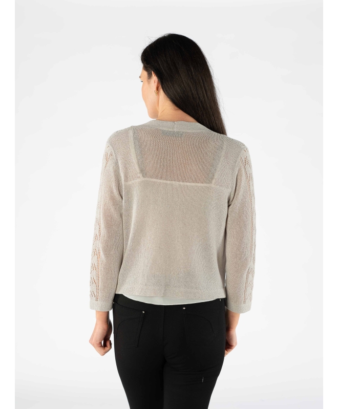 SILVER EDGE TO EGDE PATTERNED SHRUG WITH 3/4 SLEEVE