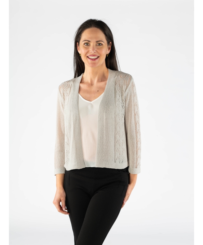 SILVER EDGE TO EGDE PATTERNED SHRUG WITH 3/4 SLEEVE
