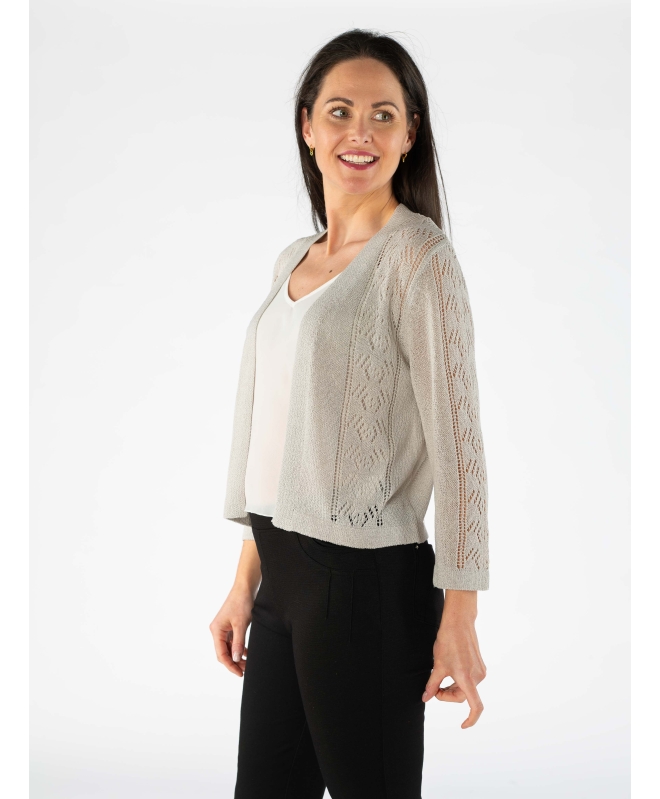 SILVER EDGE TO EGDE PATTERNED SHRUG WITH 3/4 SLEEVE
