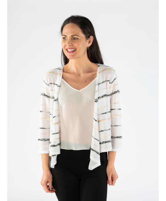 STRIPE PATTERN SHRUG WITH 3/4 SLEEVE