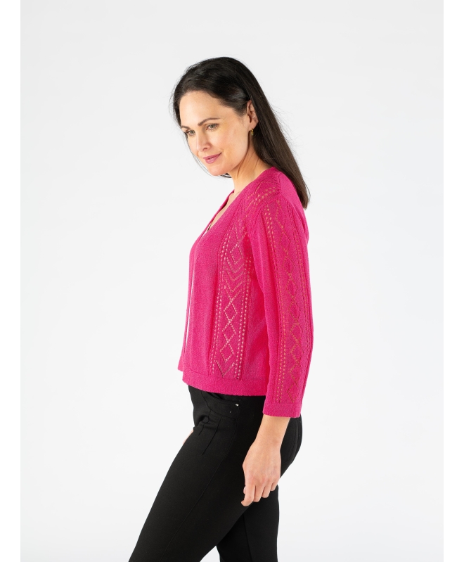 EDGE TO EDGE PATTERNED SHRUG WITH 3/4 SLEEVE
