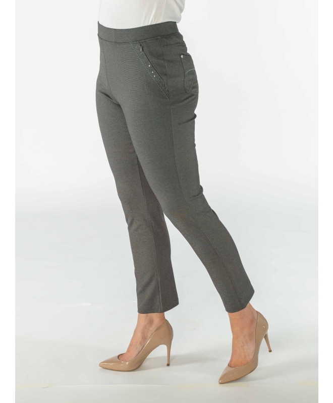 27 Inch leg grey embroidered pocket trouser- Grey