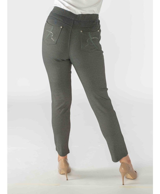 27 Inch leg grey embroidered pocket trouser- Grey