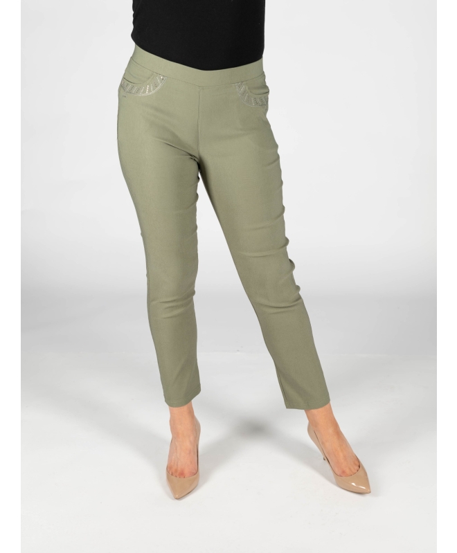 Olive green 27 Inch embroidered pocket trouser