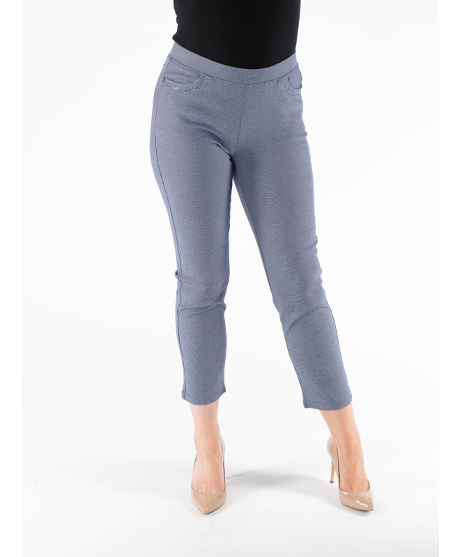 DENIM EMBROIDERED POCKET TROUSER 27" LEG ELASTIC