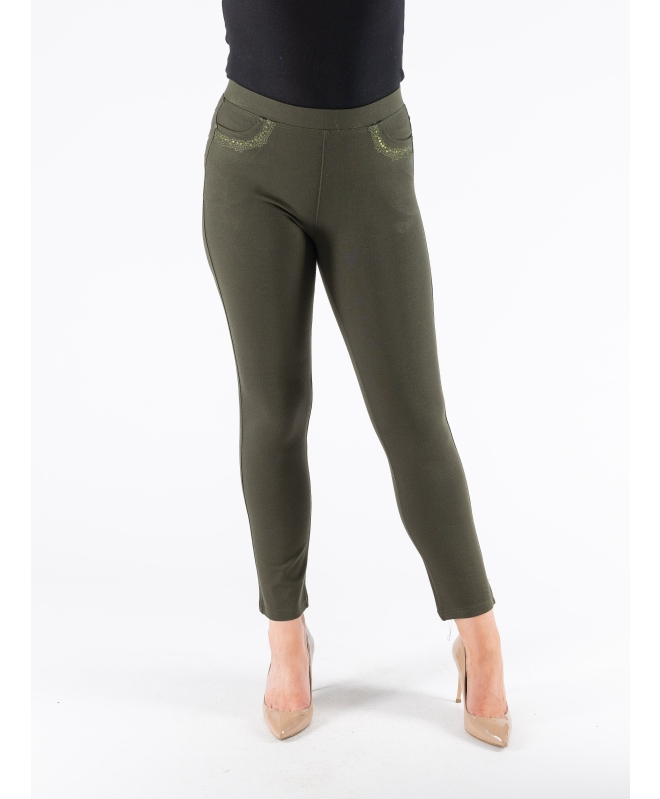 27" OLIVE EMBROIDERED POCKET DETAIL TROUSER