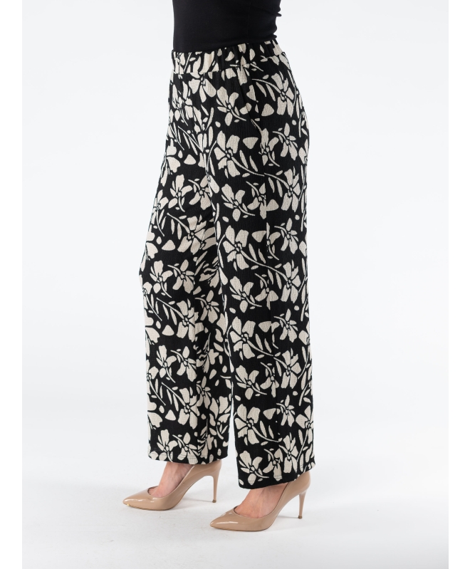 FLOWER PRINT WIDE LEG TROUSER ELASTICATED