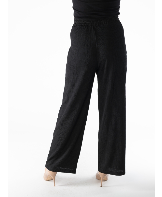 BLACK COLOR WIDE LEG TROUSER WITH ELASTICATED WAIST