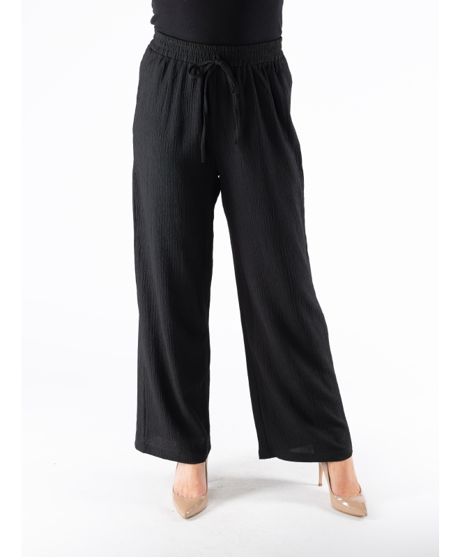 BLACK COLOR WIDE LEG TROUSER WITH ELASTICATED WAIST