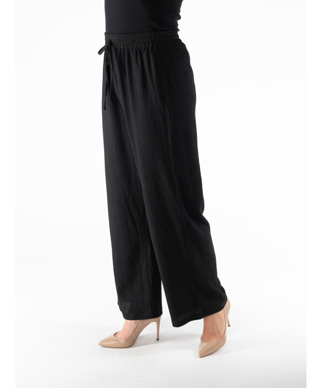 BLACK COLOR WIDE LEG TROUSER WITH ELASTICATED WAIST