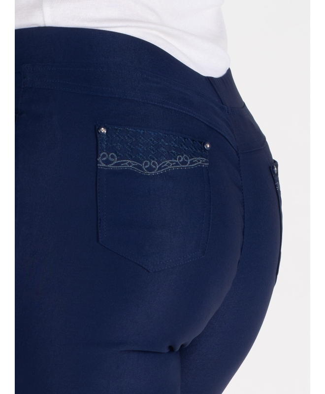 NAVY CROP 22 INCH TROUSER EMBR POCKET HEM DETAIL