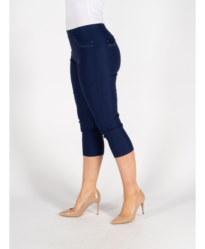 NAVY CROP 22 INCH TROUSER EMBR POCKET HEM DETAIL