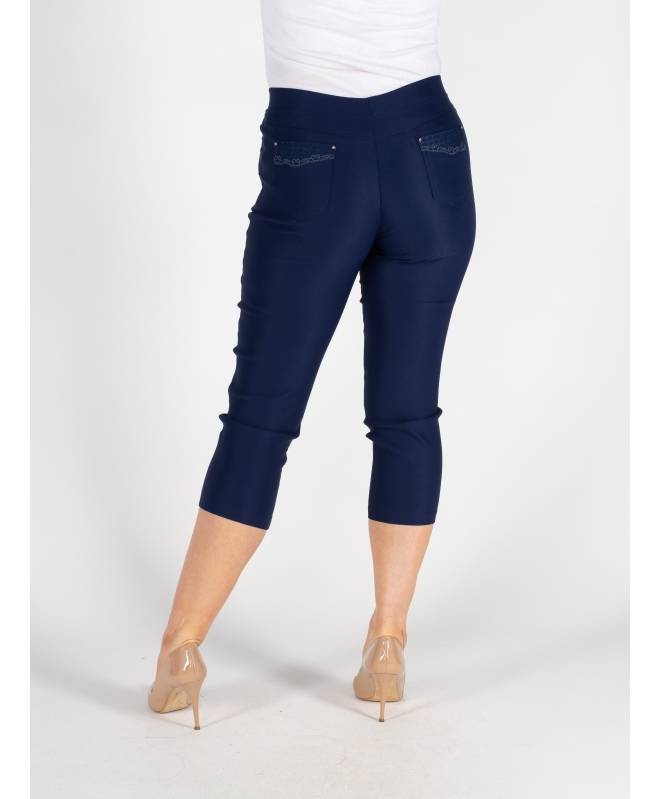 NAVY CROP 22 INCH TROUSER EMBR POCKET HEM DETAIL