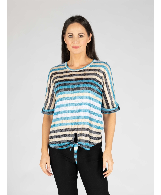 Stripe Burn Out Tie Front 