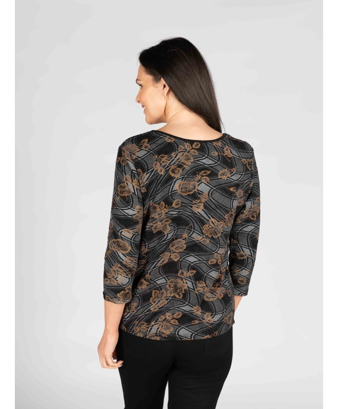 BRONZE METALLIC PRINT TOP ROUND NECK