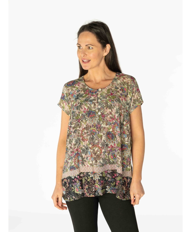 Paisley Border Print Crinkle Top 