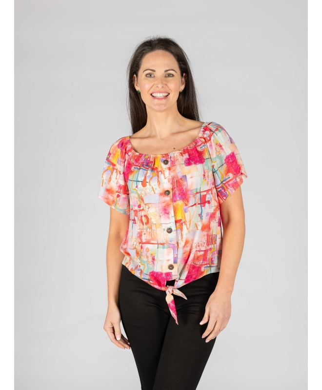 Print Badrot Top With Front Tie