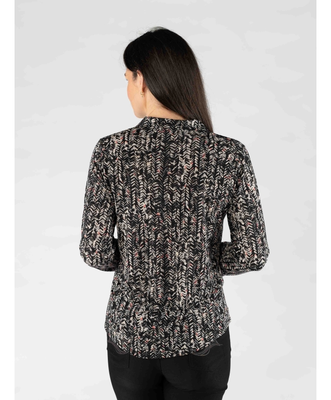 Black Colour Print top with button placket 3/4 sleeve