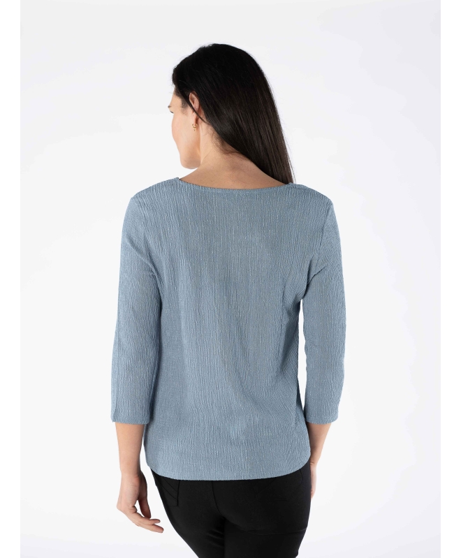 Blue Textured fabric top square neck with 3/4 sleeve
