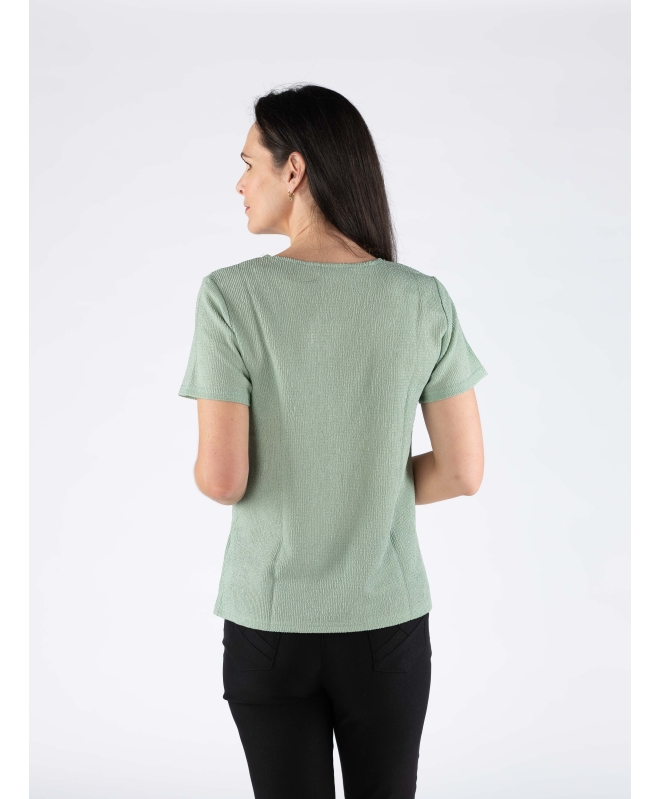 Textured fabric top round neck with short sleeve - LIME