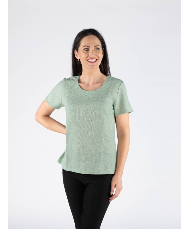 Textured fabric top round neck with short sleeve - LIME