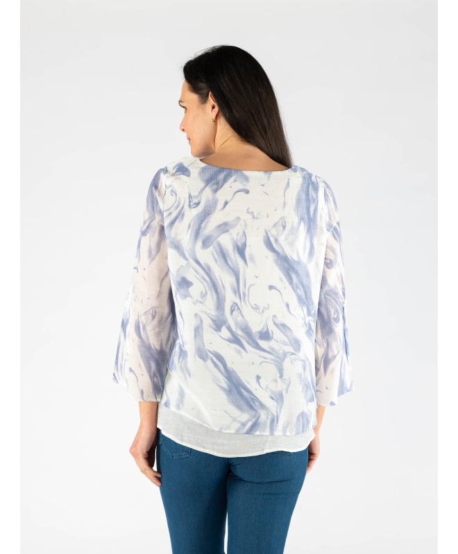 WHITE BLUE Watercolor waves layered top with round
