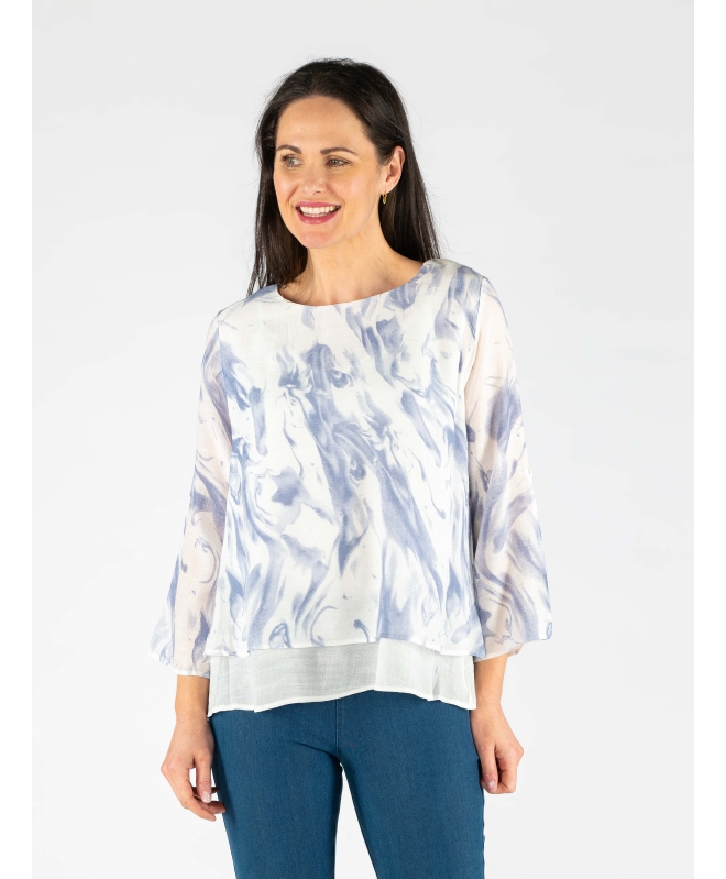 WHITE BLUE Watercolor waves layered top with round
