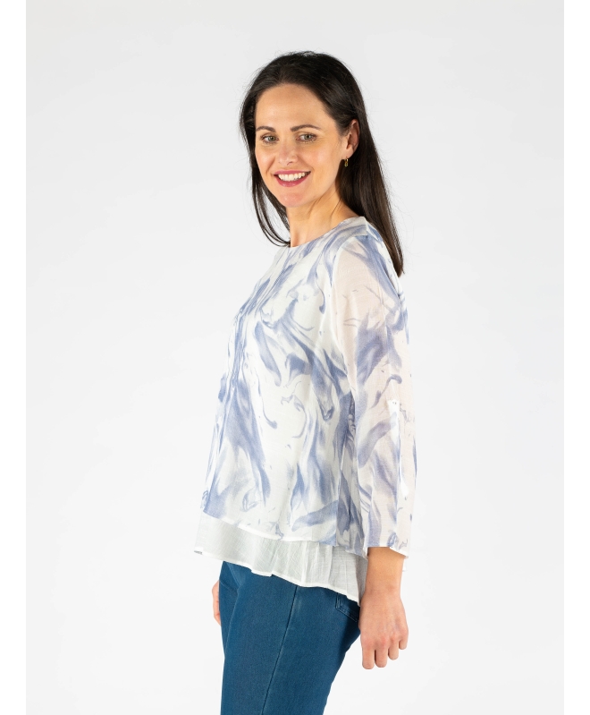 WHITE BLUE Watercolor waves layered top with round