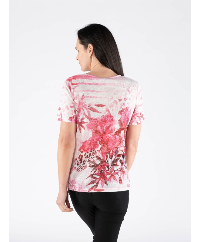 Leaf Print Burnout Top Lace Front