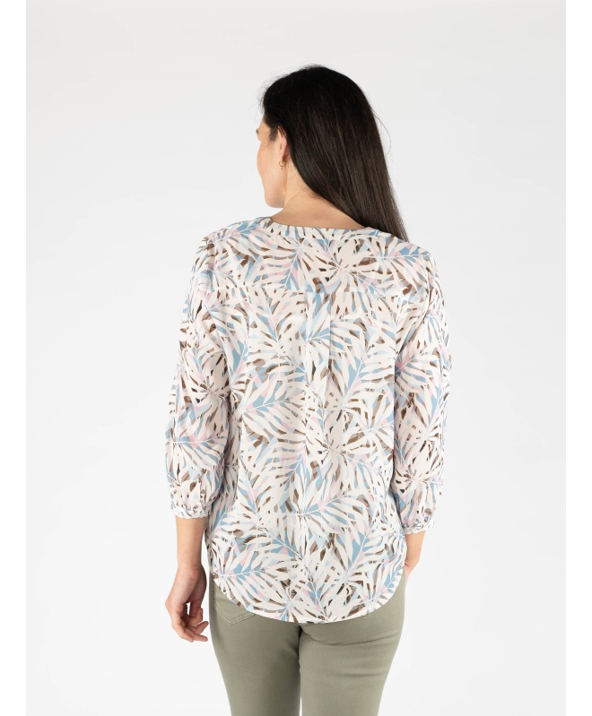 TROPICAL TOP  Buttoned Cuff 3/4 SLEEVE - WHITE MULTI