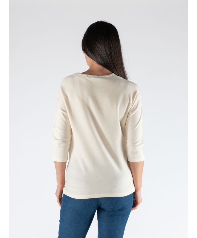 IVORY HOTFIX DETAIL TOP WITH 3/4 SLEEVE