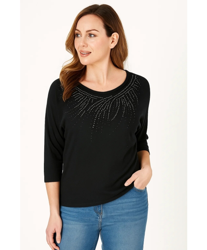 HOTFIX DETAIL TOP WITH 3/4 SLEEVE