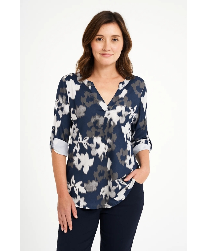 FLORAL PRINT SOFTSTRETCH TOP WITH 3/4 SLEEVE