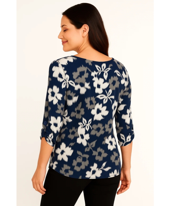 FLORAL PRINT SOFTSTRETCH TOP WITH 3/4 SLEEVE