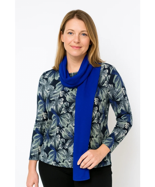 Flower Print Long Sleeve Top With Scarf