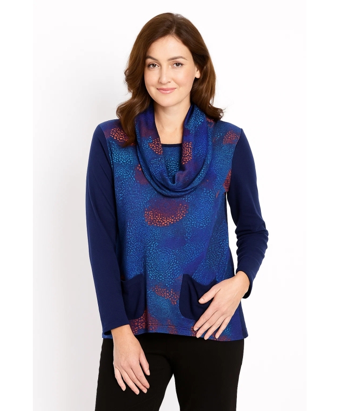 ABSTRACT PRINT TOP WITH SCARF AND POCKET