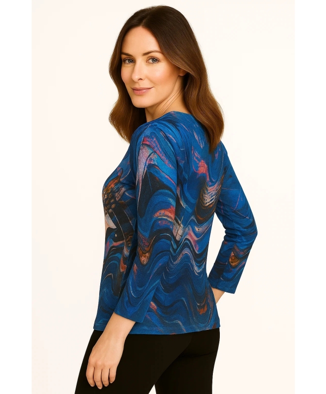 BRUSHSTROKE PRINT LONG SLEEVE JERSEY TOP