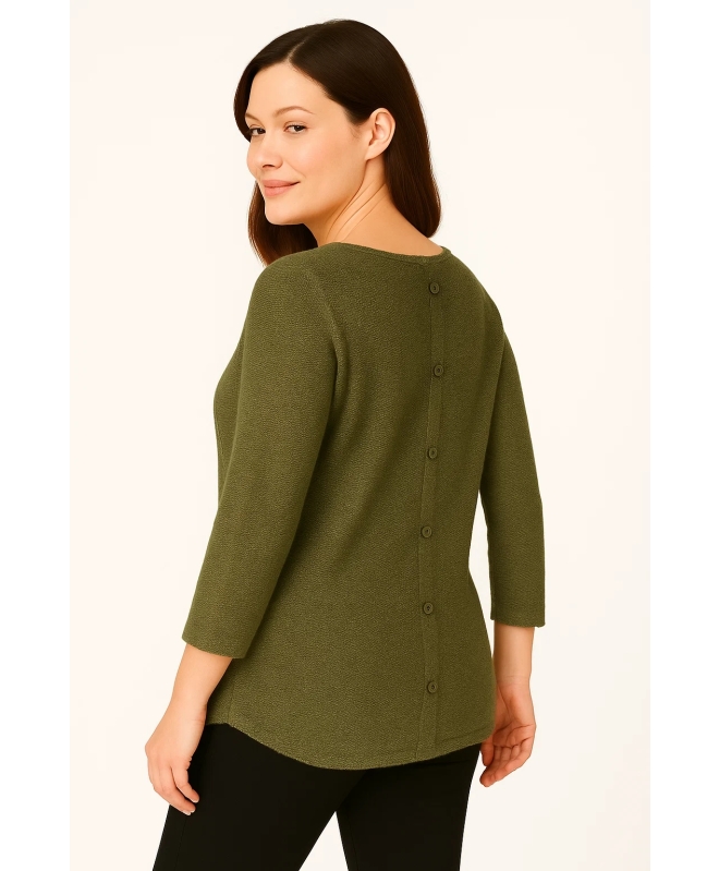 BACK BUTTON ROUND NECK TOP 3/4 SLEEVE
