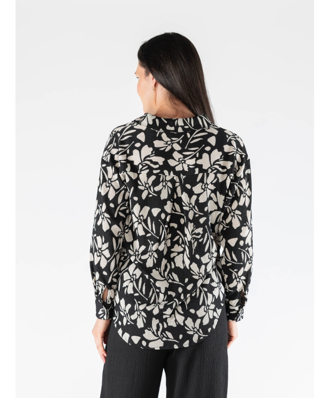 FLOWER PRINT V NECK LONG SLEEVE WITH COLLOR