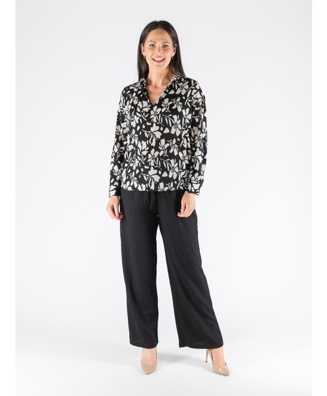 FLOWER PRINT V NECK LONG SLEEVE WITH COLLOR