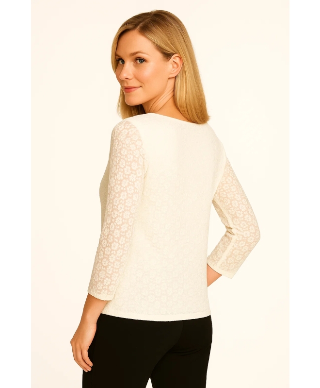 SQUARE NECK LACE TOP WITH 3/4 SLEEVE