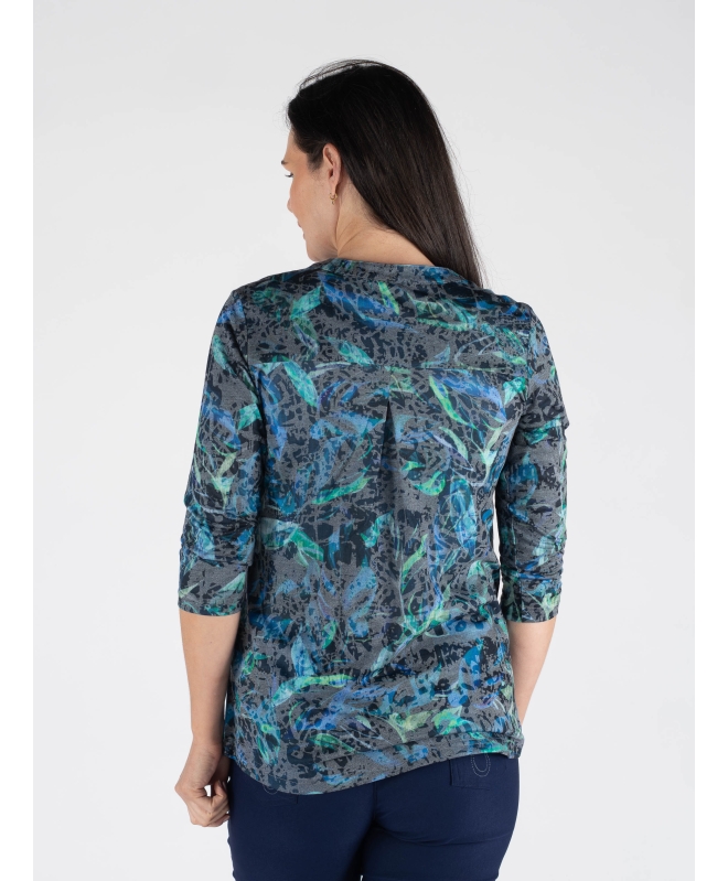 SWIRL LEAF PRINT BURNOUT TOP BUTTON PLEA