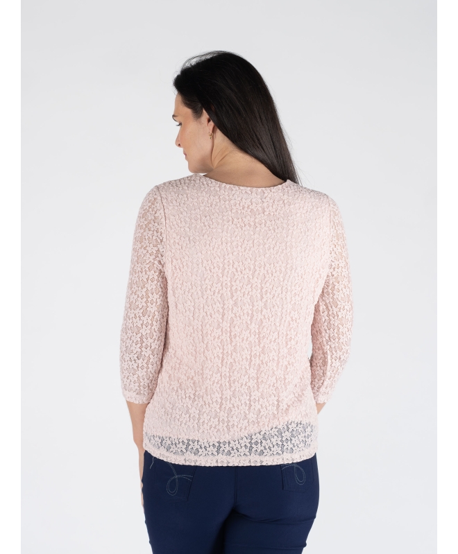 PINK ROUND NECK LACE TOP 3/4 SLEEVE