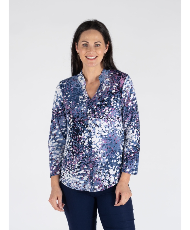 DENIM PINK COLOR TOP WITH BUTTON PLACKET 3/4 SLEEVE