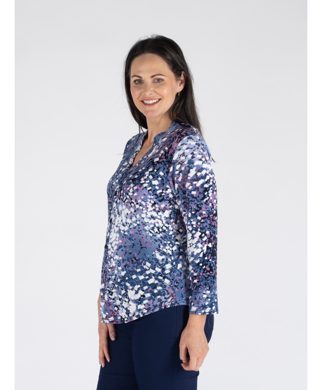 DENIM PINK COLOR TOP WITH BUTTON PLACKET 3/4 SLEEVE