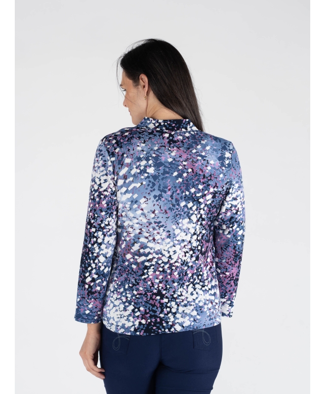 DENIM PINK COLOR TOP WITH BUTTON PLACKET 3/4 SLEEVE