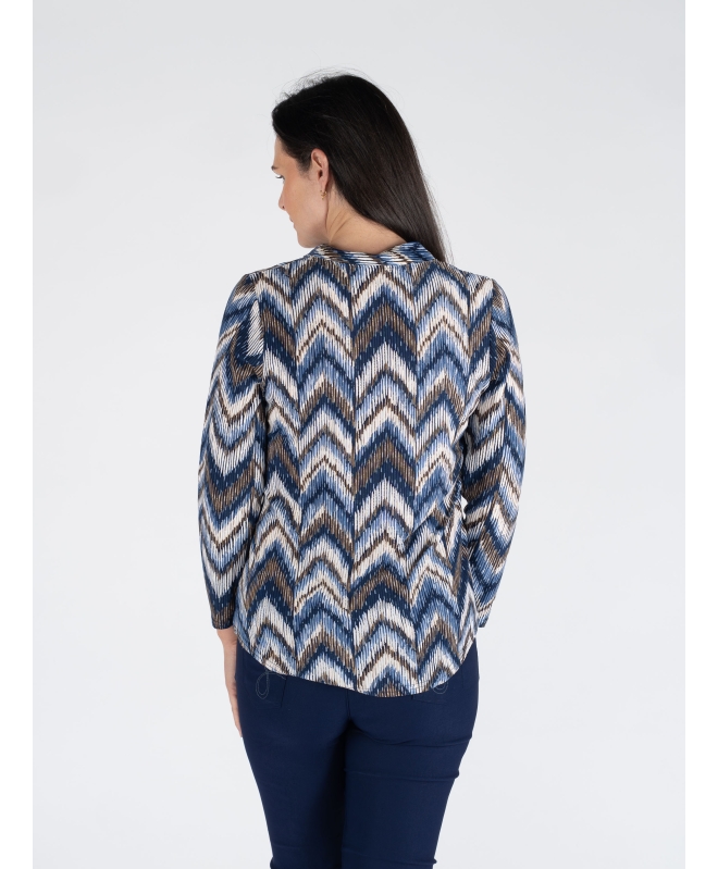 WAVY PRINT TOP BUTTON PLACKET 3/4 SLEEVE