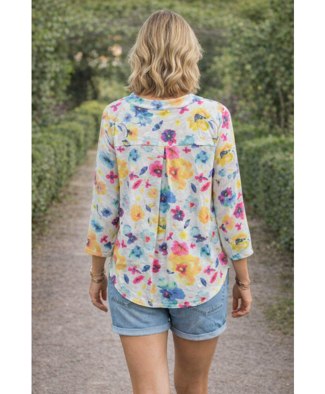 FLOWER PRINT BURN OUT TOP WITH BUTTON