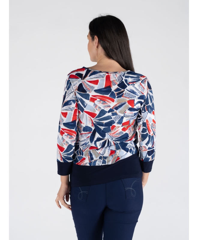 SWIRLY BLOCK PRINT TOP CONTRAST PANEL 3/4 SLEEVE